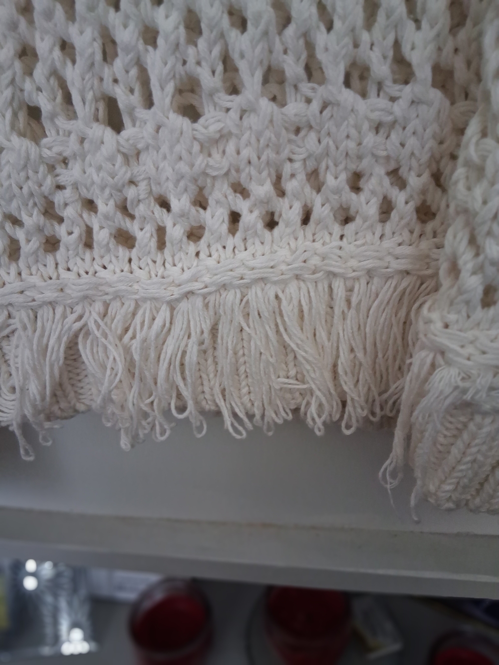 Zara Ivory Open-Knit V-Neck Sweater with Fringe - Picture 3 of 5